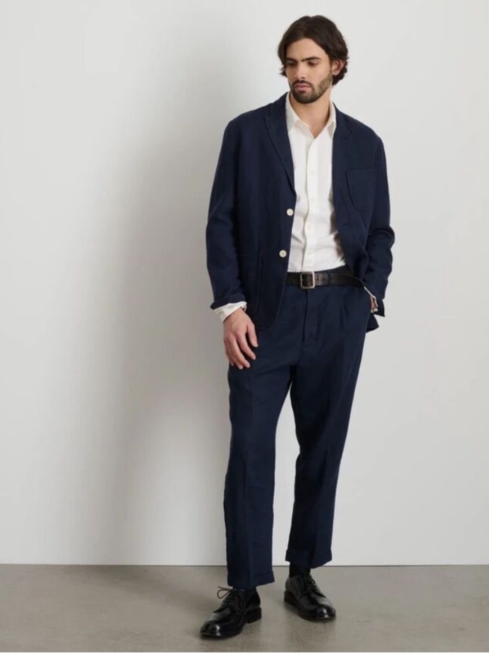 Alex Mill Standard Pleated Pant In Linen Navy